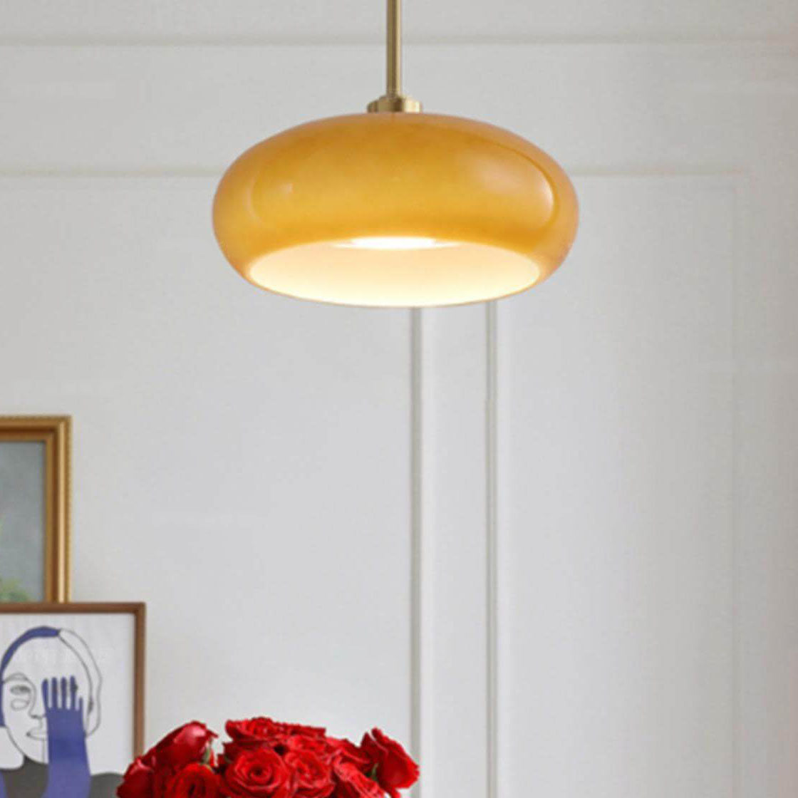 Contemporary Retro Round Solid Color Glass Pendant Light with Electroplated Copper - 1-Light Flush Mount