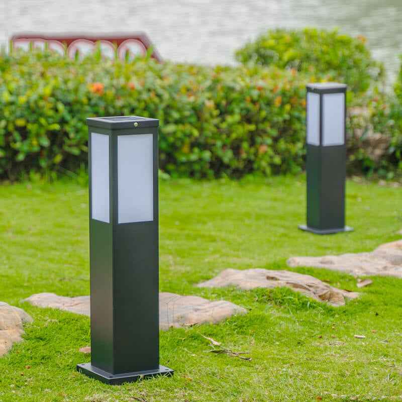 Contemporary Solar-Powered Square Column Outdoor Pathway Light - Waterproof Design