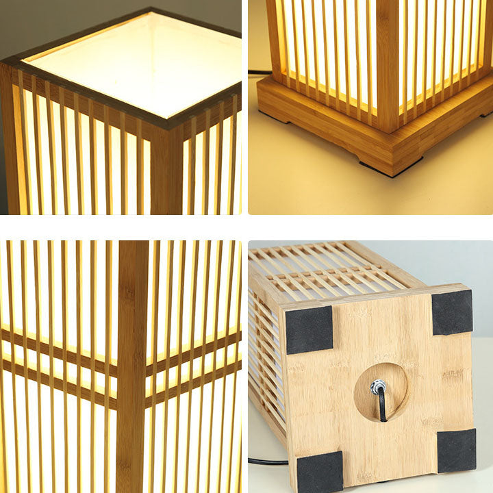 Minimalist Japanese Wooden Square Column Table Lamp with Single Light