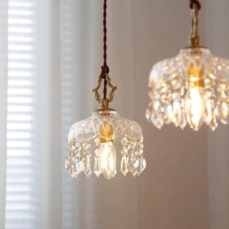 Antique-Inspired Floral Crystal Single Pendant Light