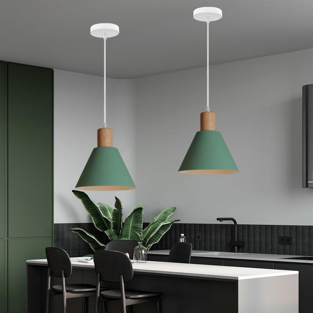 Nordic Vintage Iron Cone Pendant Light with Wooden Top - 1-Light Design