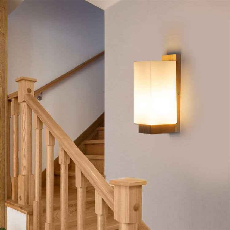 Contemporary Minimalist Solid Wood Square Glass Column Wall Sconce Lamp with 1 Light