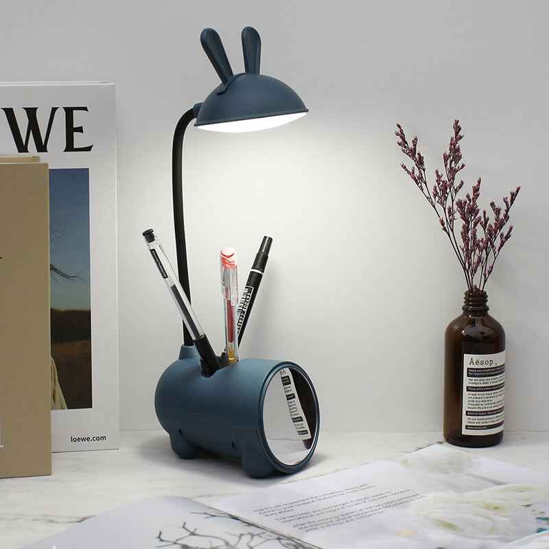 Creative Cartoon Rabbit LED Desk Lamp with Touch Control and USB Pen Holder