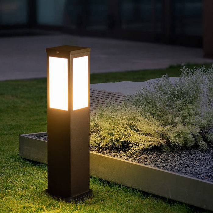 Contemporary Solar-Powered Square Column Outdoor Pathway Light - Waterproof Design