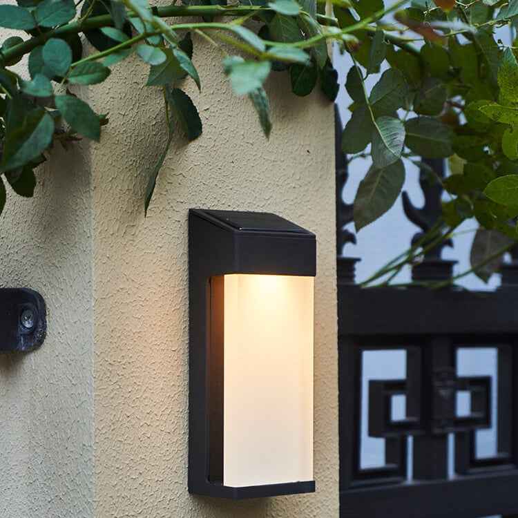 Waterproof Outdoor LED Wall Sconce Lamp with Solar-Powered Frosted Glass Design