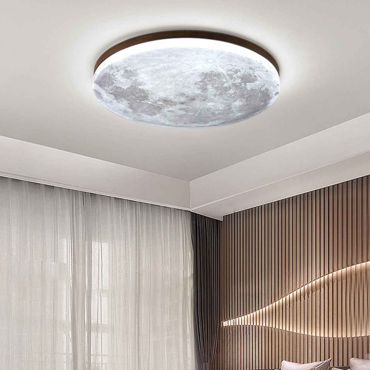 Nordic Minimalist Round Moon LED Flush Mount Ceiling Light in PVC