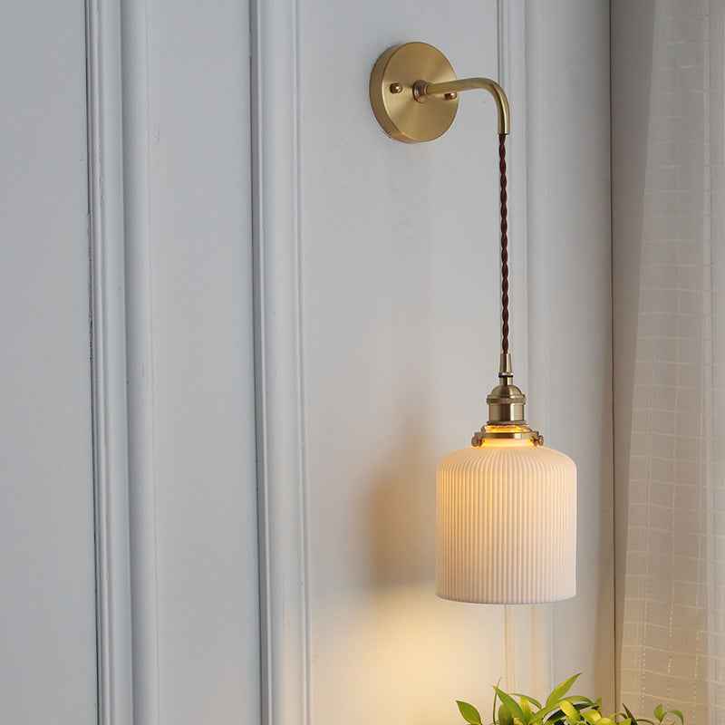 Japanese Retro Minimalist Oval Brass and Lucite Cylinder Wall Sconce Lamp