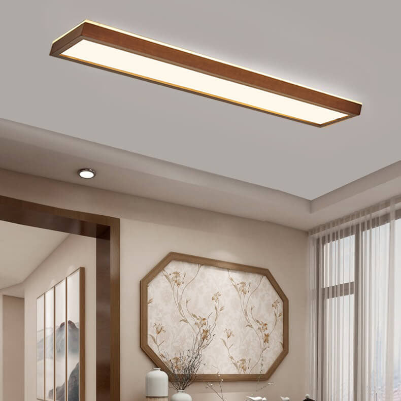 Walnut LED Flush Mount Ceiling Light in Japanese Minimalist Log Design