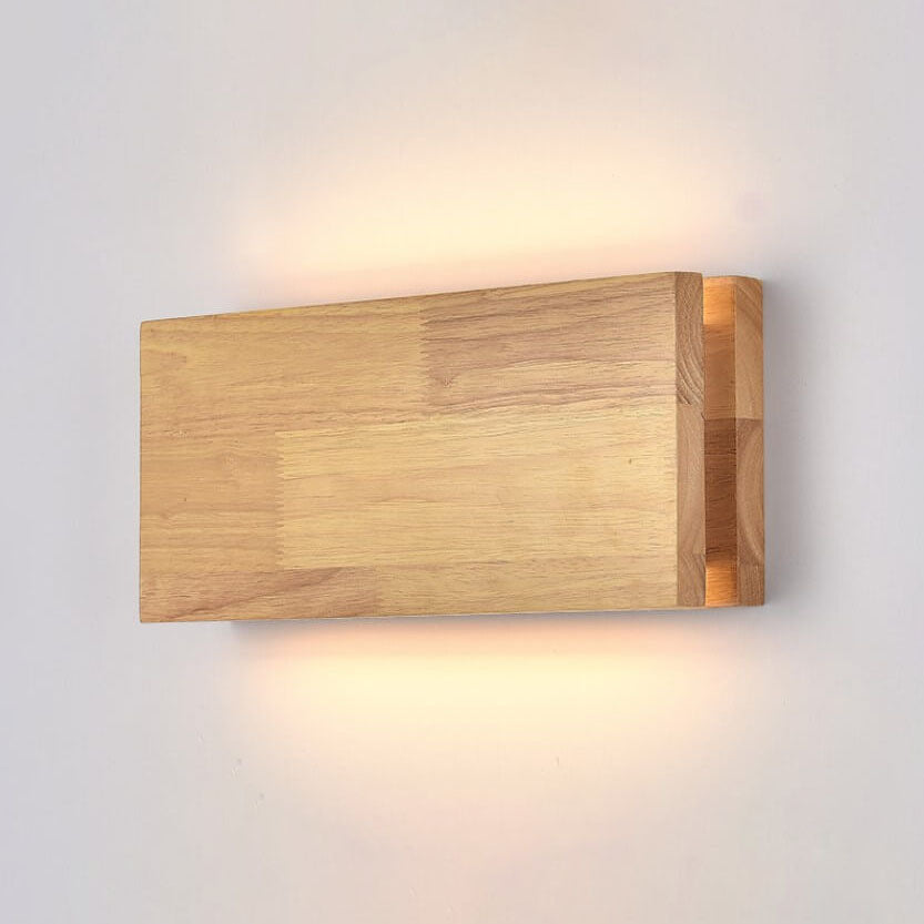 Rectangular LED Wall Sconce Lamp in Japanese Wabi-Sabi Log Wood Design