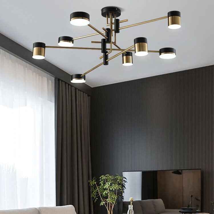 Contemporary Minimalist Black and Gold Semi-Flush Mount Light with 4-8 Bulb Capacity
