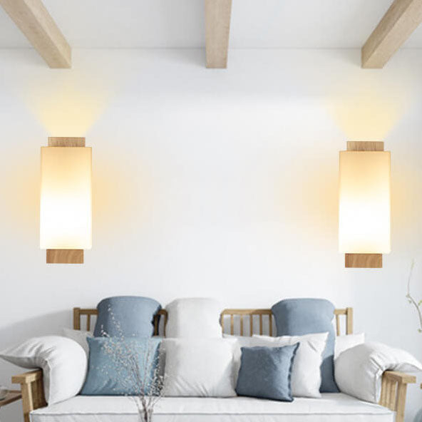 Contemporary Minimalist Solid Wood Square Glass Column Wall Sconce Lamp with 1 Light