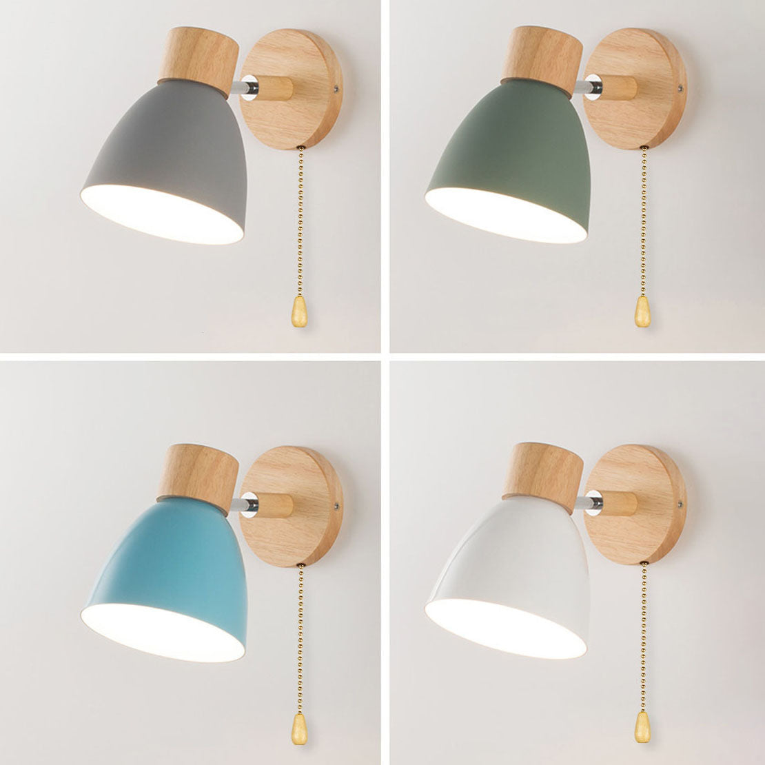 Contemporary Minimalist Solid Color Macaron Iron Wood Wall Sconce Lamp with Single Light