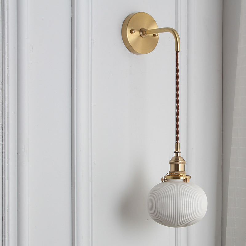 Japanese Retro Minimalist Oval Brass and Lucite Cylinder Wall Sconce Lamp