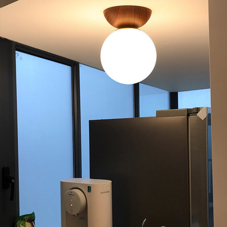 Contemporary Minimalist Glass and Iron Orb 1-Light Semi-Flush Mount/Pendant Light for Living Room