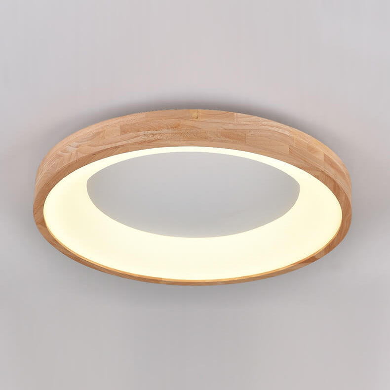 Round LED Flush Mount Ceiling Light in Nordic Minimalist Log Wood Design