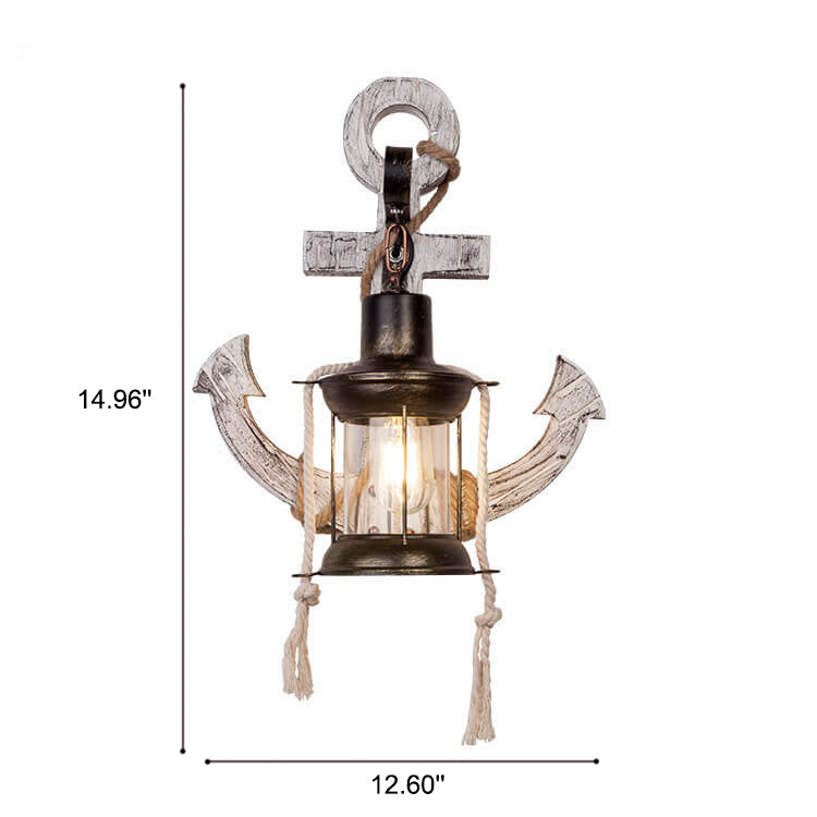 Rustic Industrial Wooden Wall Sconce Lamp with Vintage Boat Anchor Design - 1-Light