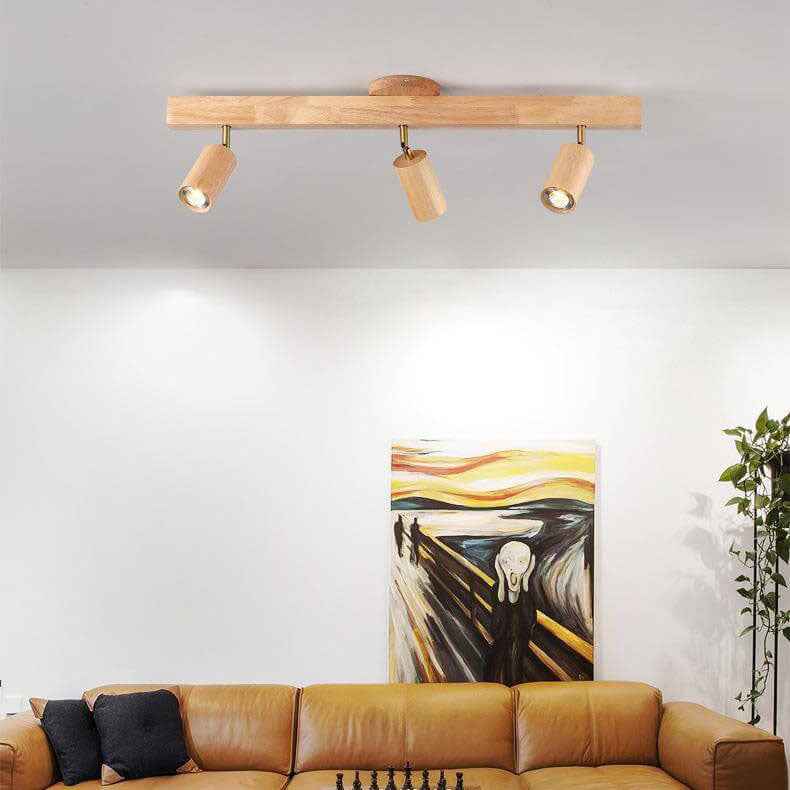 Japanese Minimalist LED Wooden Track Lighting - Semi-Flush Mount Ceiling Light (2/3/4/5 Lights)