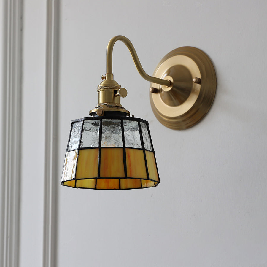 Classic Tiffany Style Round Copper Glass 1-Light Wall Sconce for Living Room
