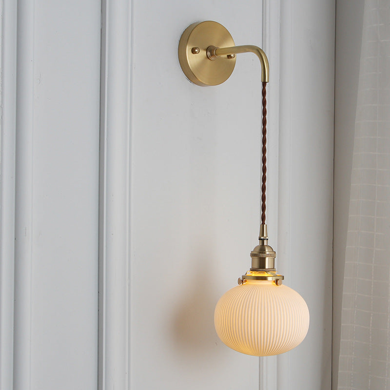 Japanese Retro Minimalist Oval Brass and Lucite Cylinder Wall Sconce Lamp