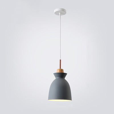 Modern Nordic Oak and Iron Bell Cone 1-Light Pendant Lamp for Living Room