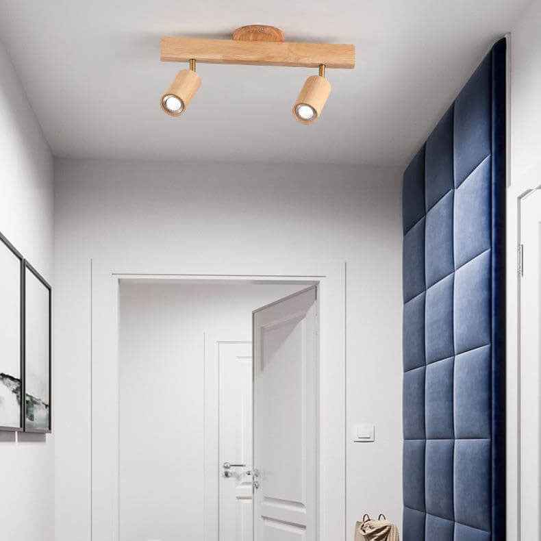 Japanese Minimalist LED Wooden Track Lighting - Semi-Flush Mount Ceiling Light (2/3/4/5 Lights)