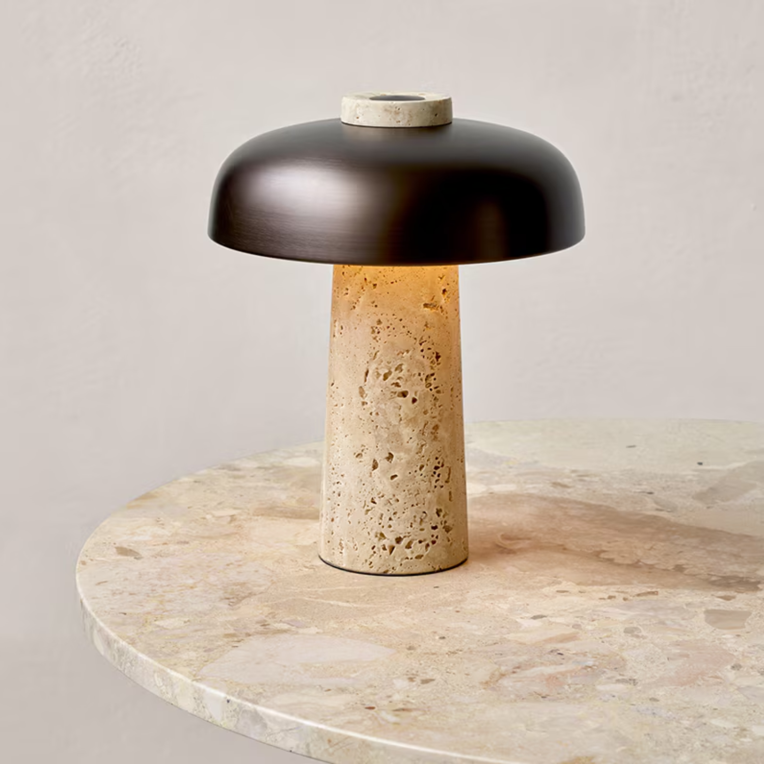 Eclipse – Black Modern Travertine Table Lamp with Touch Control - Cendre Home