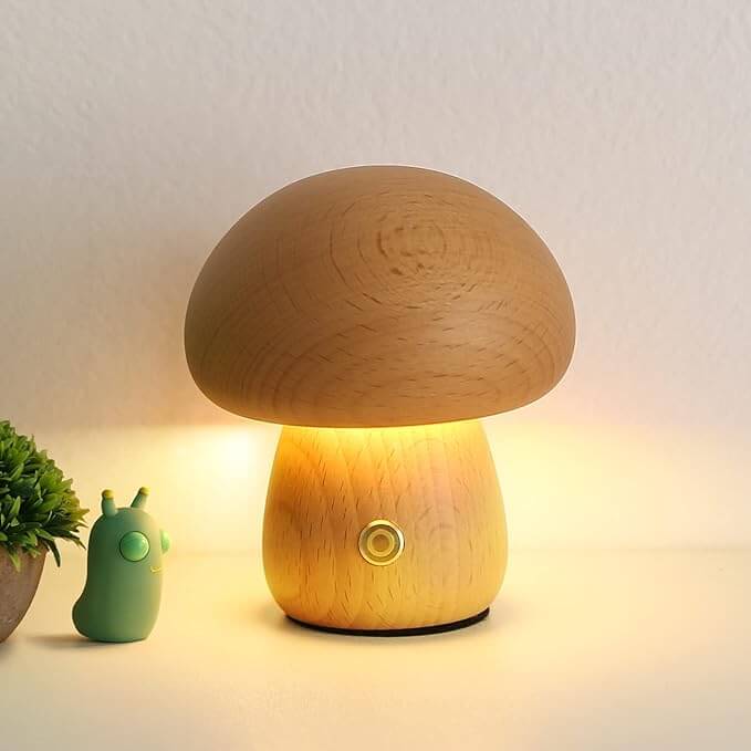 Boreal Mushroom Lamp | Natural Wood, Touch Control Dimming