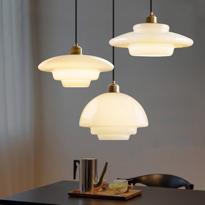 Bela White Glass Pendant Light | Mid-Century Design, Adjustable Height