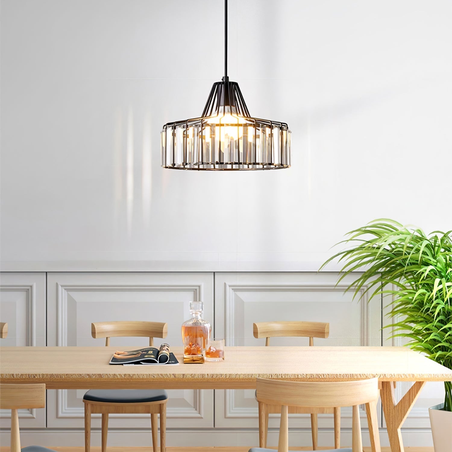 Belo Crystal Pendant Light | Adjustable Height, Matte Black Frame