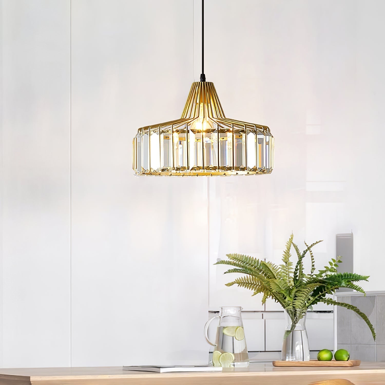 Belo Crystal Pendant Light | Adjustable Height, Matte Black Frame