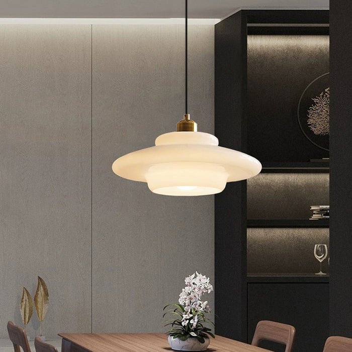 Bela White Glass Pendant Light | Mid-Century Design, Adjustable Height