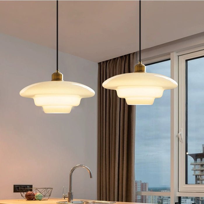 Bela White Glass Pendant Light | Mid-Century Design, Adjustable Height