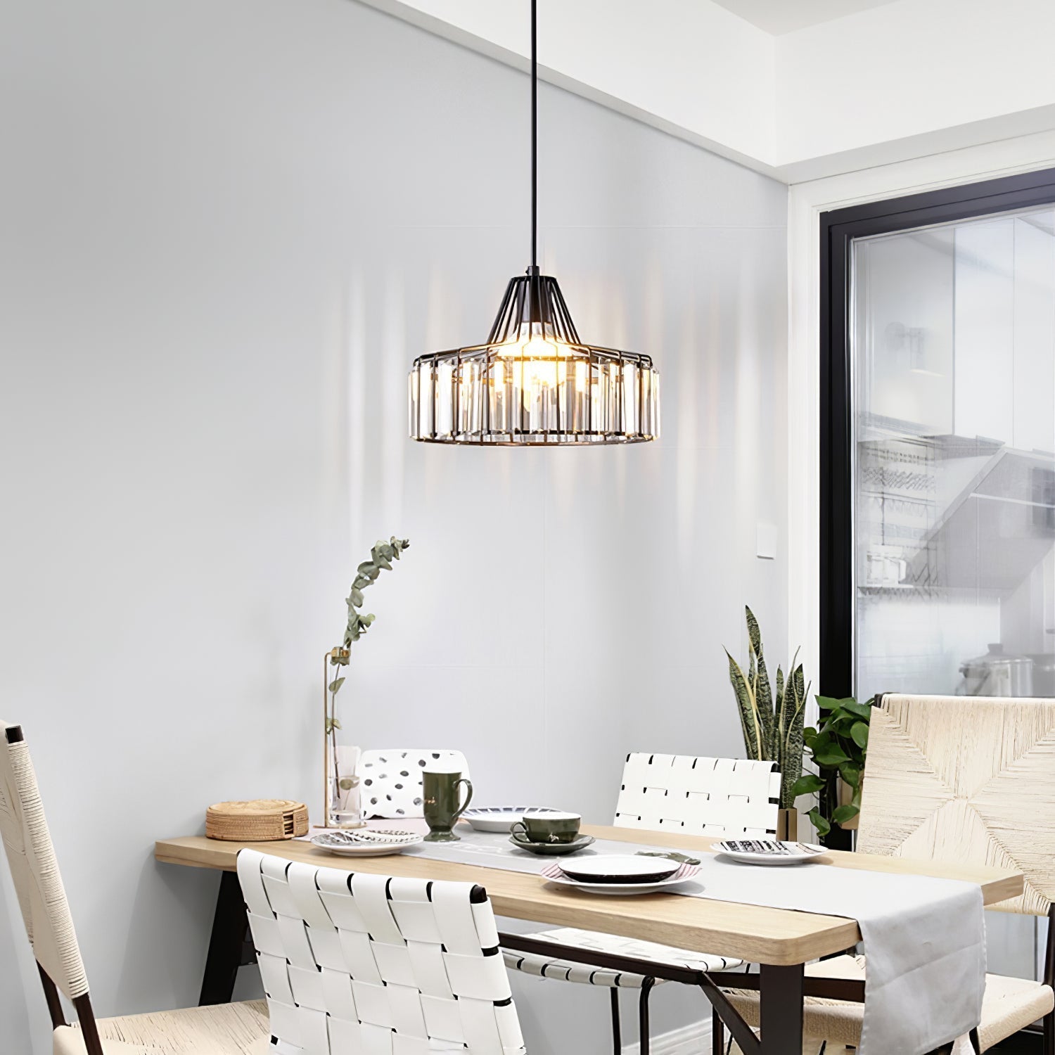 Belo Crystal Pendant Light | Adjustable Height, Matte Black Frame