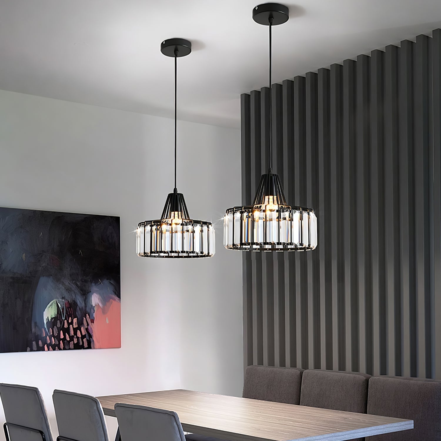 Belo Crystal Pendant Light | Adjustable Height, Matte Black Frame
