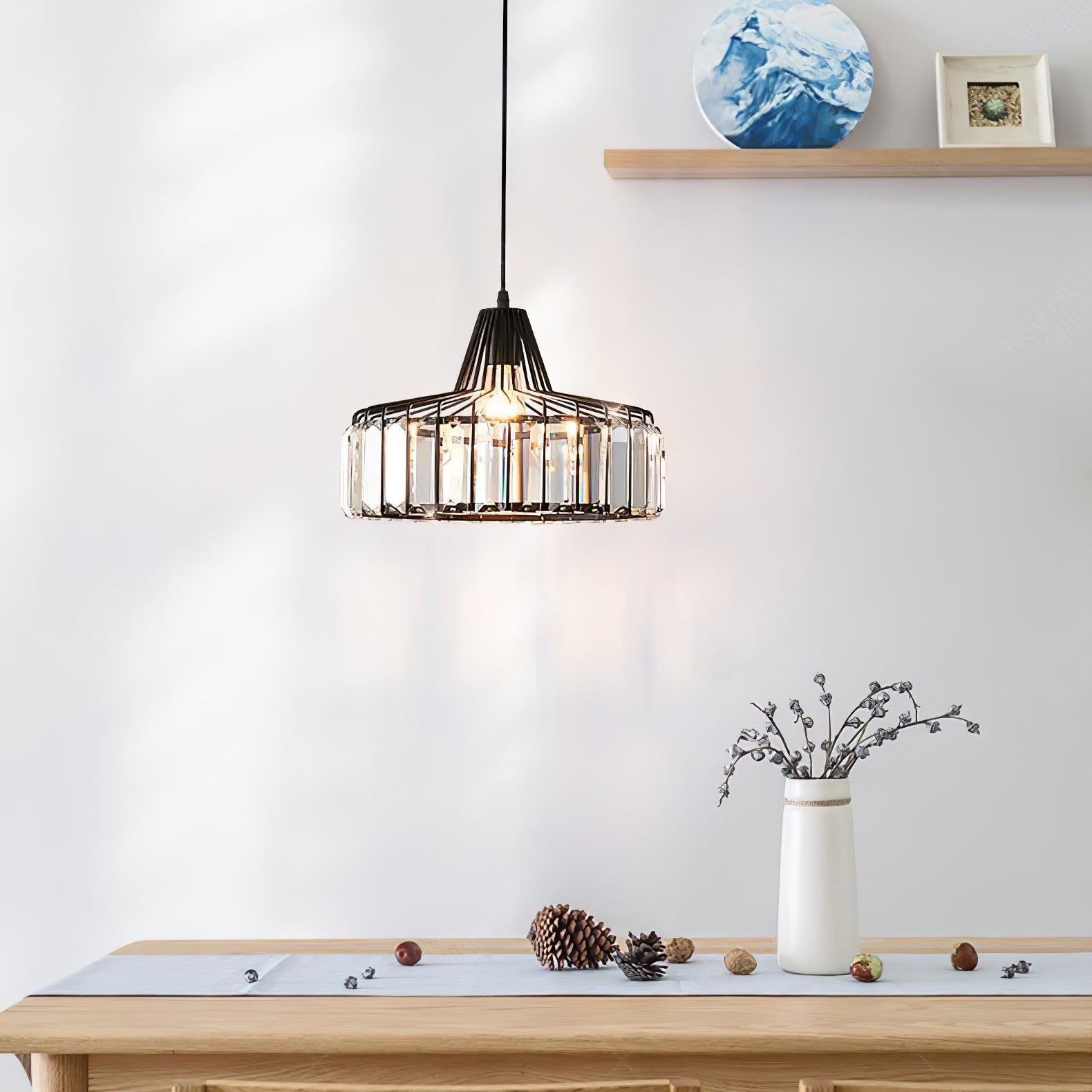 Belo Crystal Pendant Light | Adjustable Height, Matte Black Frame