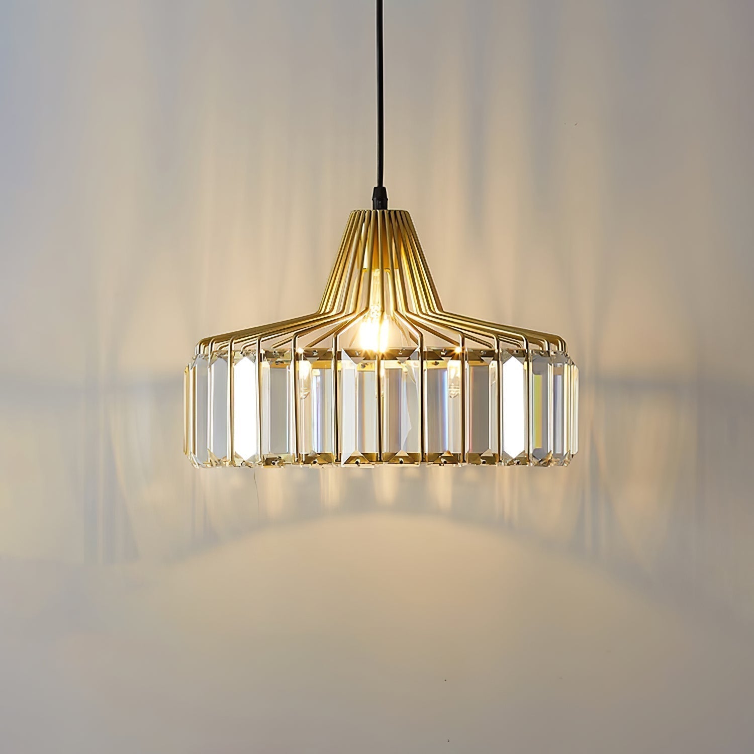 Belo Crystal Pendant Light | Adjustable Height, Matte Black Frame