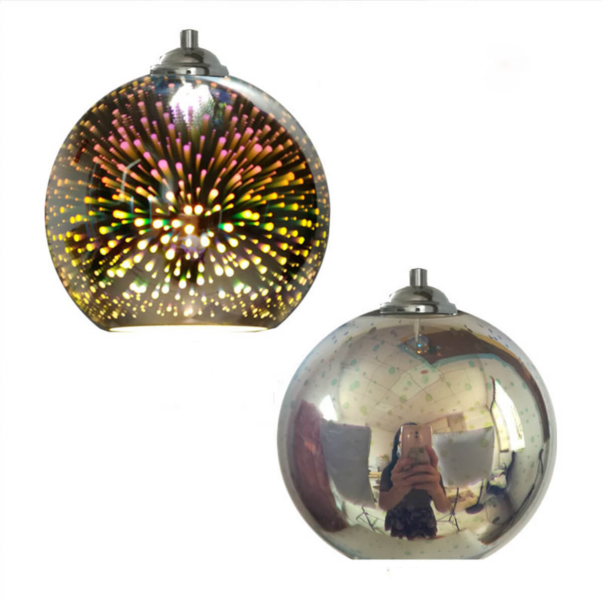 Contemporary 3D Colorful Fireworks Glass Dome Pendant Light with Single Bulb