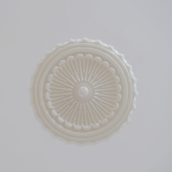 Vintage French White Jade Glass Striped Round Drum LED Semi-Flush Mount Ceiling Light