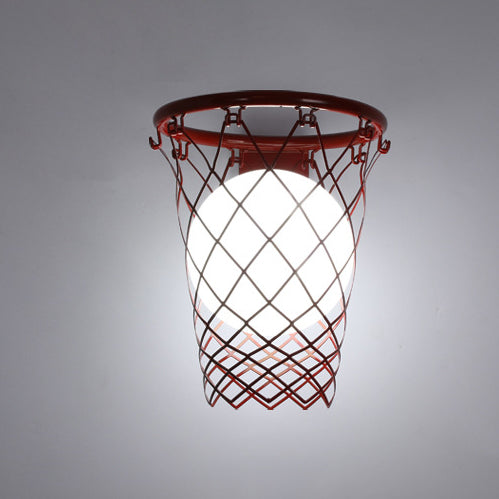 Contemporary Art Deco Kids' Iron and Glass Basketball Hoop Wall Sconce Lamp - 1-Light Design for Bedroom