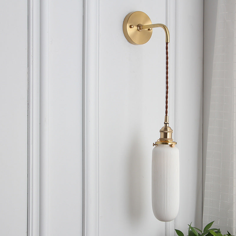 Japanese Retro Minimalist Oval Brass and Lucite Cylinder Wall Sconce Lamp