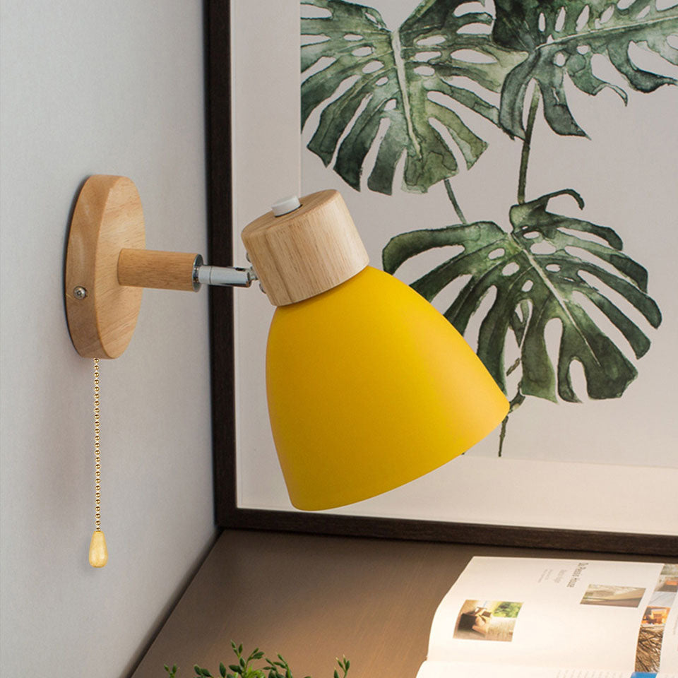 Contemporary Minimalist Solid Color Macaron Iron Wood Wall Sconce Lamp with Single Light