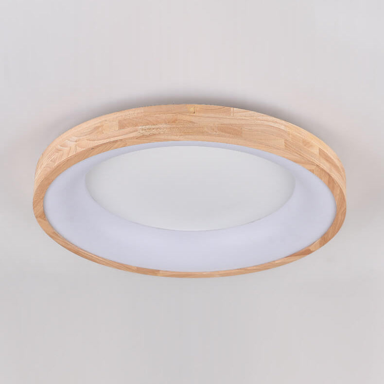 Round LED Flush Mount Ceiling Light in Nordic Minimalist Log Wood Design