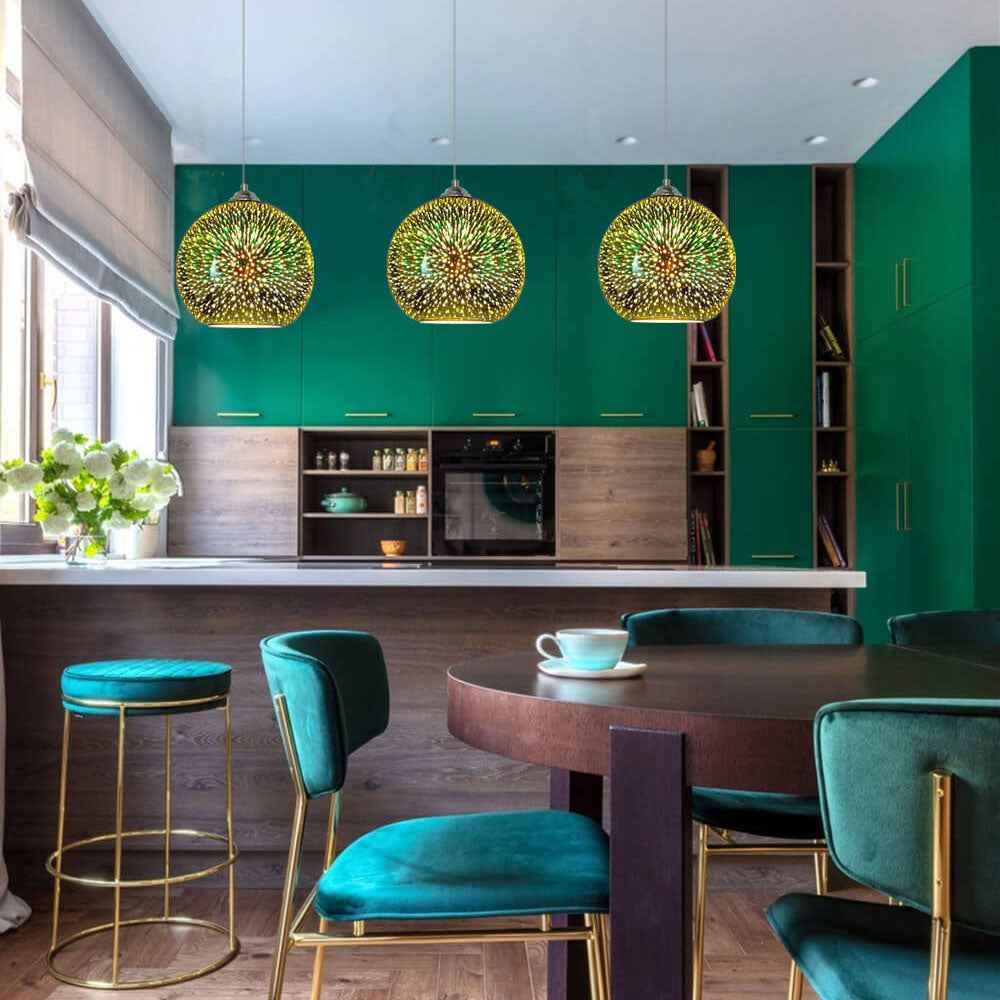 Contemporary 3D Colorful Fireworks Glass Dome Pendant Light with Single Bulb