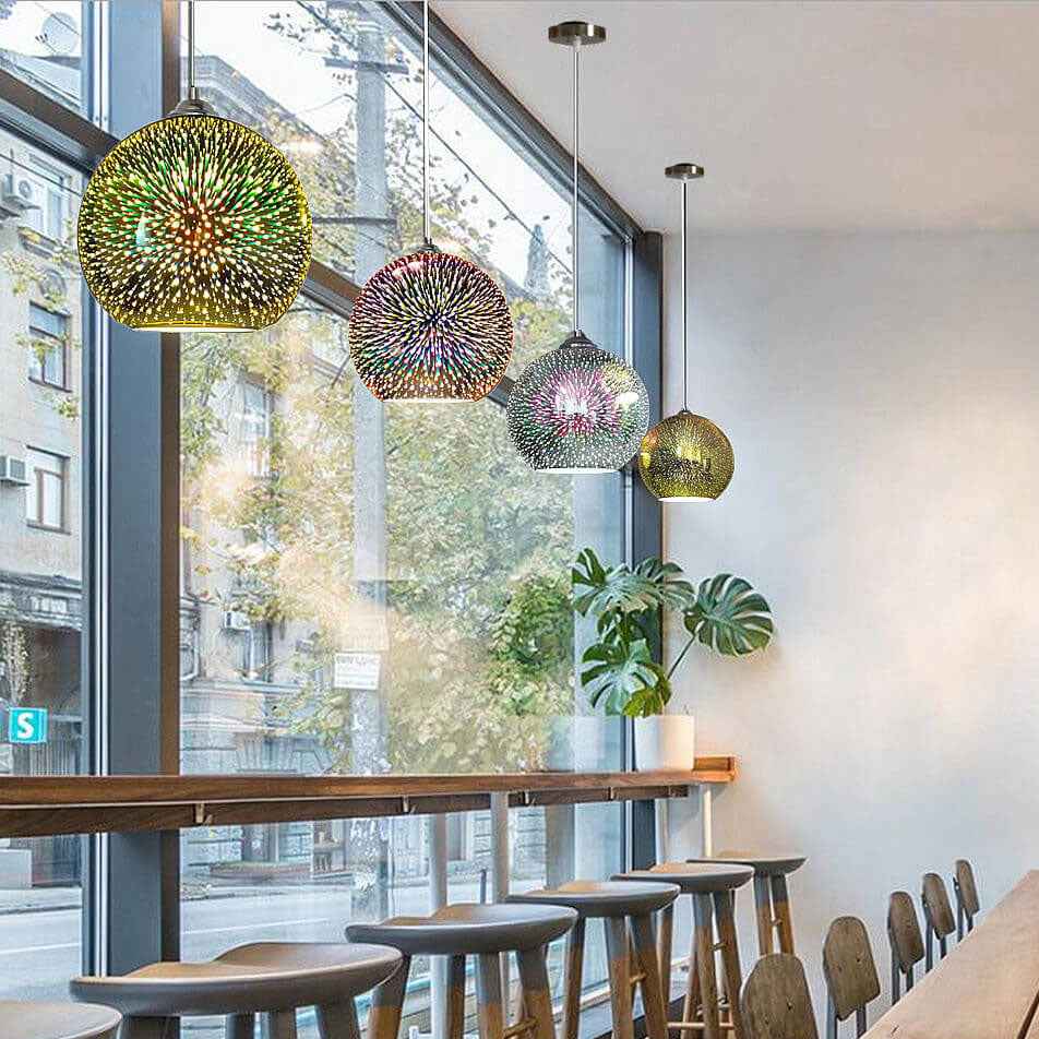 Contemporary 3D Colorful Fireworks Glass Dome Pendant Light with Single Bulb