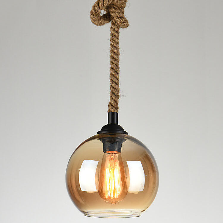Vintage-Inspired Rope Hanging Single Glass Globe Pendant Light