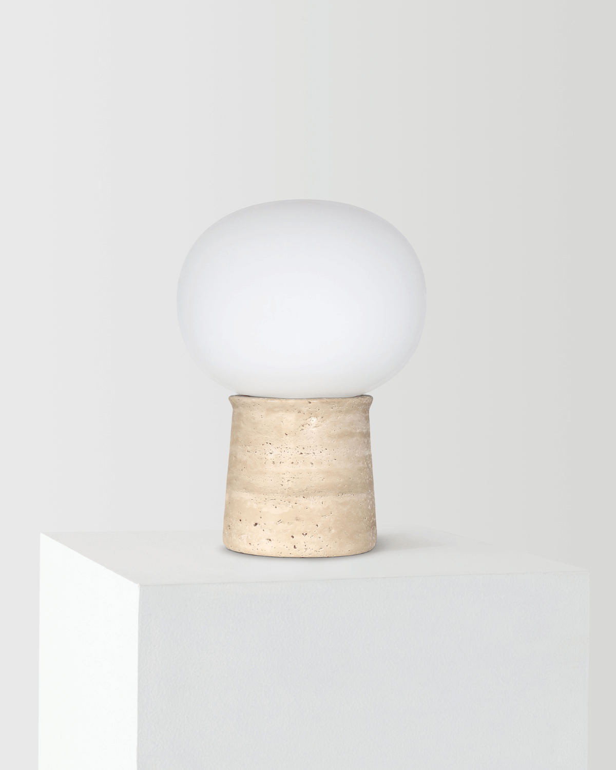 Nero Table Lamp | Weathered Travertine Base, Glass Shade