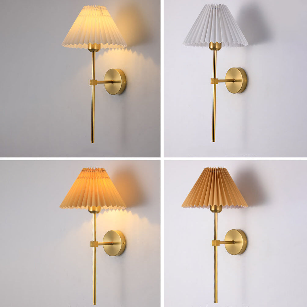 Retro Pleated Fabric Shade Wall Sconce Lamp with Straight Arm - 1-Light