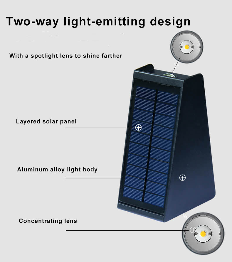Elegant Solar-Powered Waterproof LED Wall Sconce - Up and Down Trapezoid Design for Outdoor Use