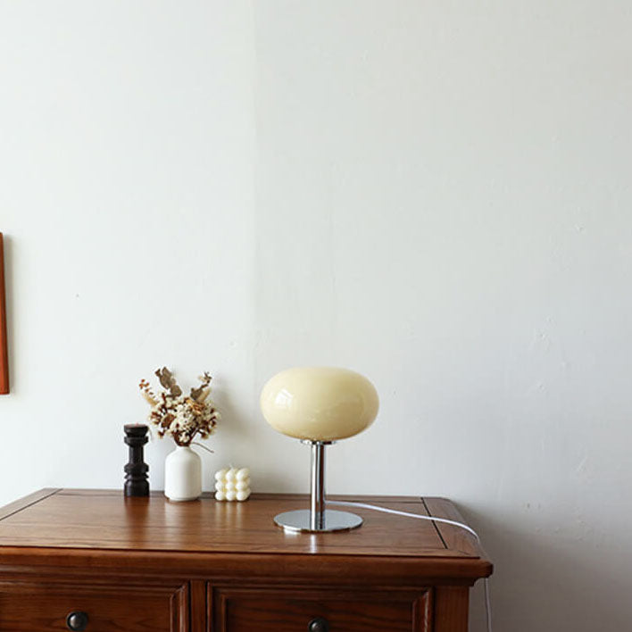 Vintage Nordic Cream Round Glass Table Lamp with Single Light