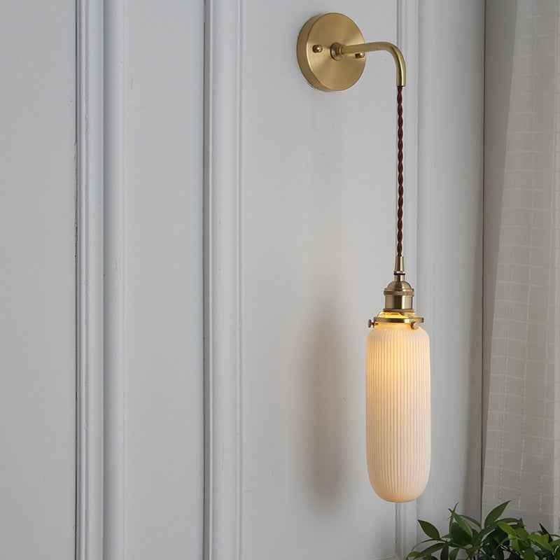 Japanese Retro Minimalist Oval Brass and Lucite Cylinder Wall Sconce Lamp